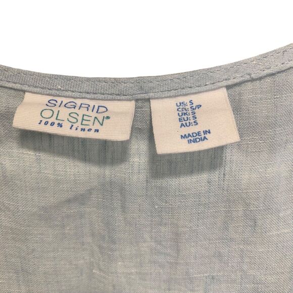 Sigrid Olsen Womens Blue Linen Roll Sleeve Tab Button Up Shirt S Beach Coastal - Picture 3 of 5